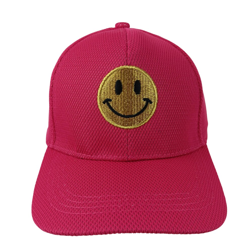 Smiley Face Hat Cap Snap Back Pink Mesh Trucker Embroidered Patch Graphic Mens